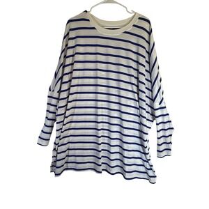Shein Curve Women 4XL Blue White Striped Oversized Long Sleeve Top Side Slit Tee